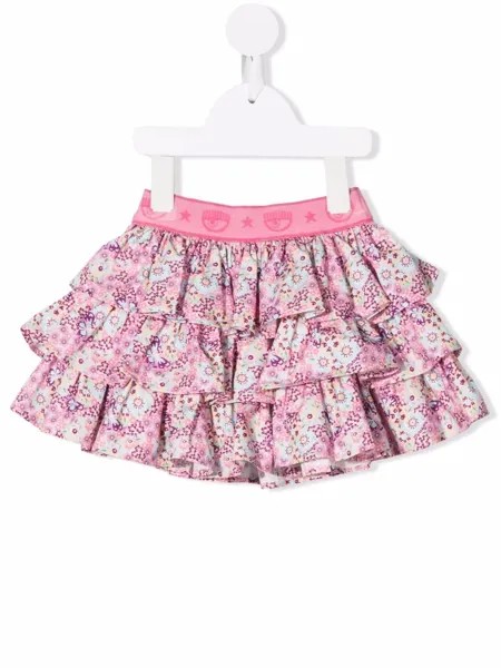 Chiara Ferragni Kids юбка с оборками и цветочным принтом