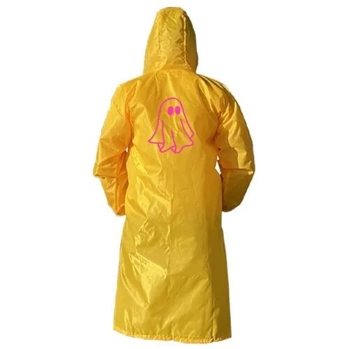 Дождевик, размер 50-54, желтый с капюшоном розовый принт приведение призрак мистика - 2115