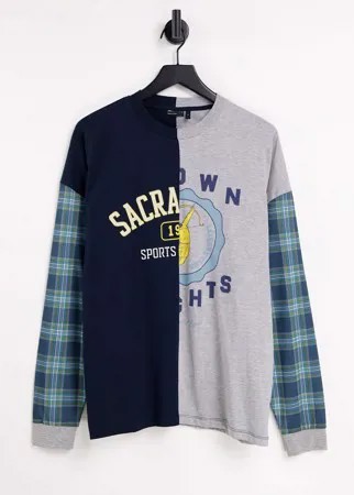 Oversized-лонгслив со вставками в стиле колор блок и принтом на груди ASOS DESIGN-Разноцветный
