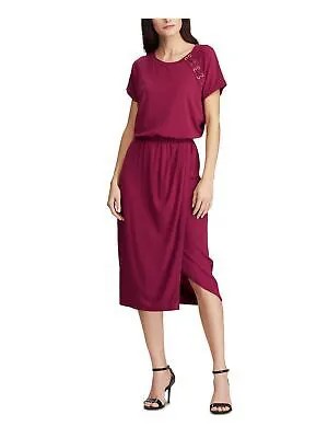 Женское красное коктейльное платье миди с короткими рукавами RALPH LAUREN Petites SP