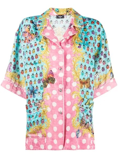 Versace рубашка Butterflies из смесового шелка, синий