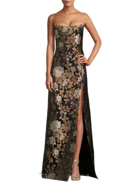 Жаккардовое платье без бретелек с цветочным принтом Roberto Cavalli, цвет Marrone