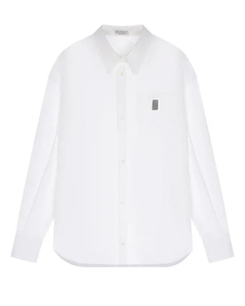 Белая рубашка с длинными рукавами и накладным карманом Brunello Cucinelli детская
