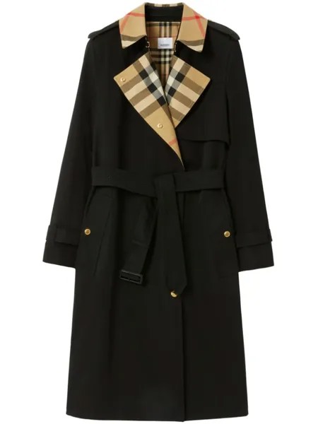 Burberry тренч с клетчатой вставкой, черный