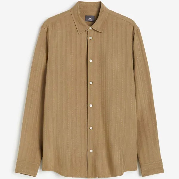 Рубашка H&M Regular Fit Textured, песочный хаки