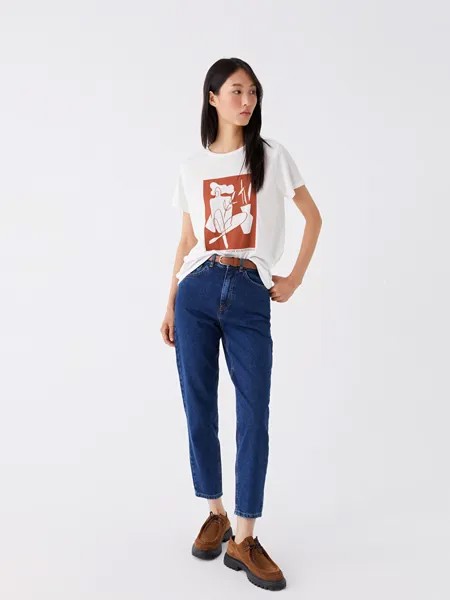 Женские джинсовые брюки Mom Fit с поясом на талии LCW Jeans, среднее индиго родео