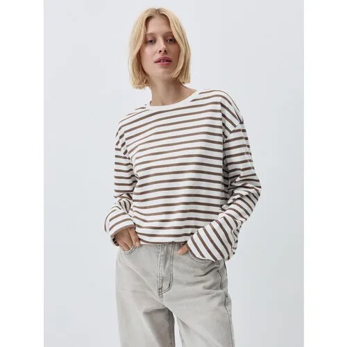 Лонгслив Sela Anna Oversize fit, размер M INT, коричневый, белый