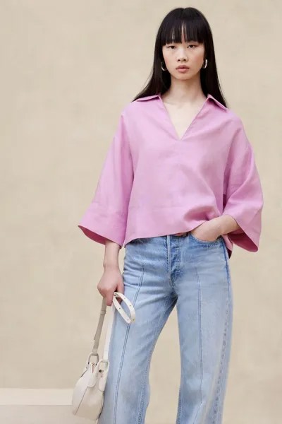 Европейская льняная рубашка Banana Republic, фиолетовый