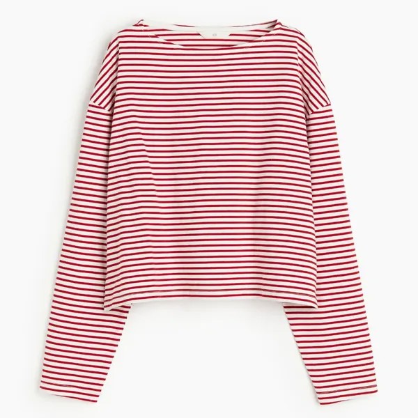 Лонгслив H&M Oversized Boat-neck, белый/красный