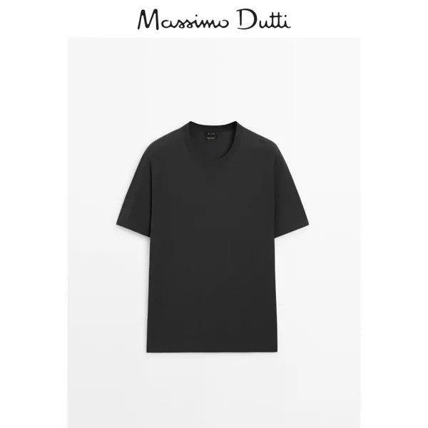 Футболка мужская Massimo Dutti с круглым вырезом и короткими рукавами, свинцово-синий