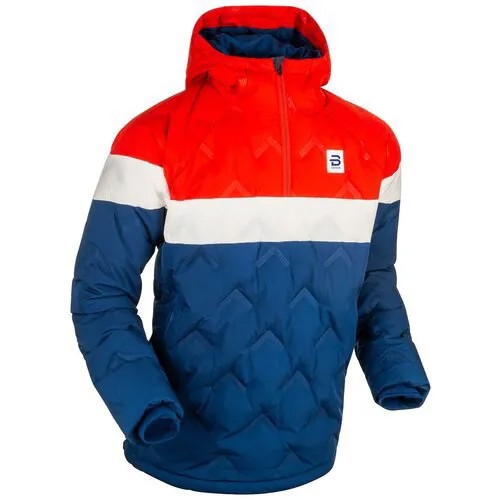 Анорак Bjorn Daehlie Anorak Oberstdorf, средней длины, силуэт прямой, карманы, несъемный капюшон, утепленная, водонепроницаемый, мембранный, утепленный, размер S, синий, красный