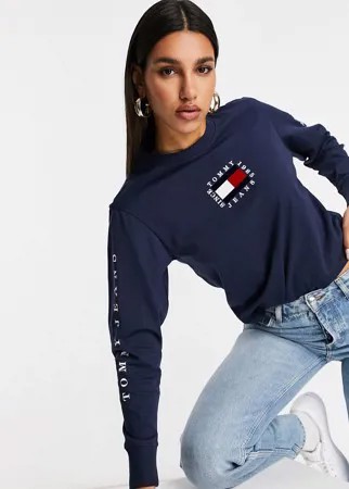 Темно-синий лонгслив с флагом Tommy Jeans