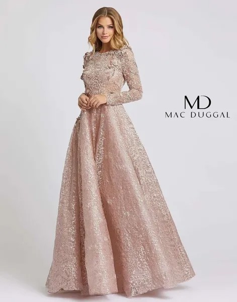 MAC DUGGAL 11121 Платье-трапеция мокко с цветочным кружевом и пайетками, украшенное стразами 12