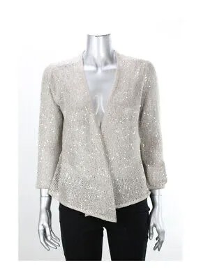 Ellen Tracy New Champagne Metallic с длинными рукавами и пайетками, открытый кардиган XS $79