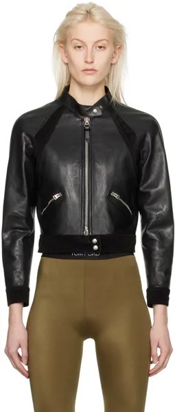 Черная укороченная кожаная куртка Tom Ford