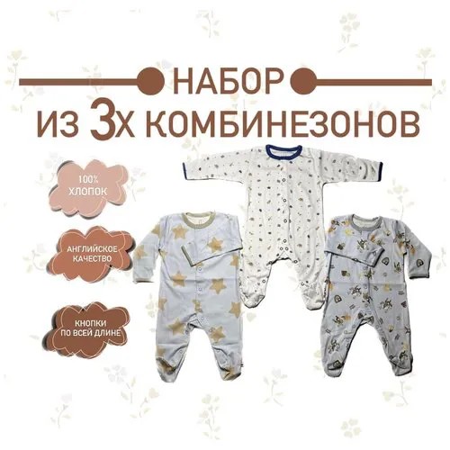 Комбинезон MyLittlePie, закрытая стопа, комплект из 3 шт., размер 3-6М, мультиколор, голубой