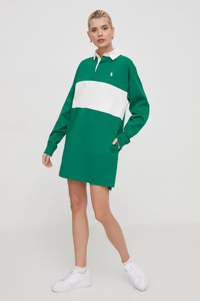 Хлопковое платье Polo Ralph Lauren, зеленый
