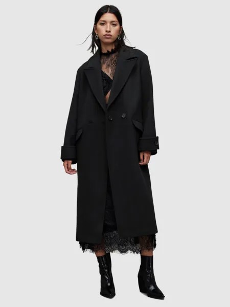 Двубортное удлиненное пальто Mabel AllSaints, черный