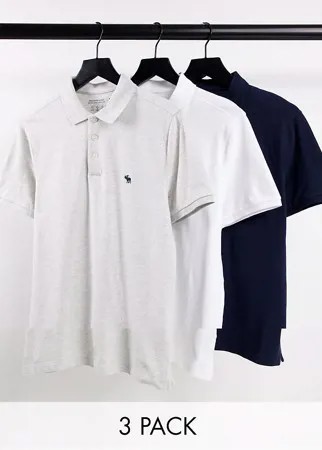 Набор из 3 футболок поло с логотипом белого, серого и синего цветов Abercrombie & Fitch-Разноцветный
