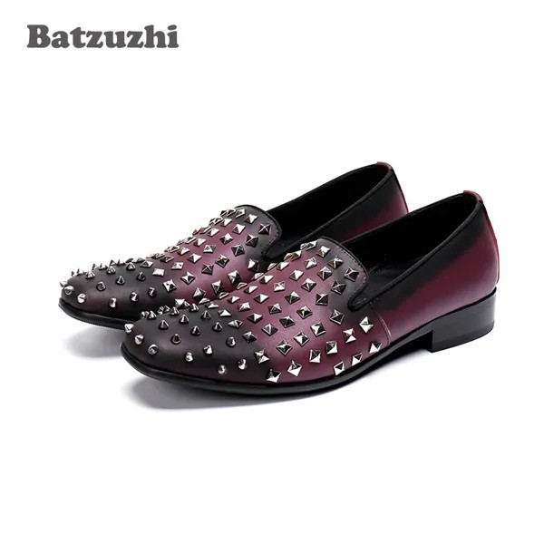Batzuzhi модная повседневная кожаная мужская обувь, роскошные дизайнерские лоферы с заклепками, мужская обувь, фиолетовая Кожаная обувь для ве...