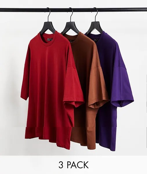 Комплект из 3 oversized-футболок из органического хлопка ASOS DESIGN-Разноцветный