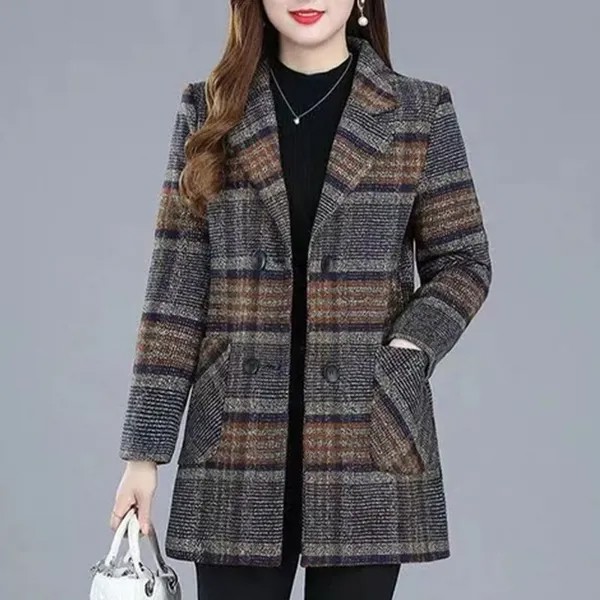 HI-FASHION Костюм Клетчатый Шерстяной Жакет Осень Зима Утолщение Тонкий Топтерье с длинными рукавами Плюс размер 5xl Женское пальто всех матчей