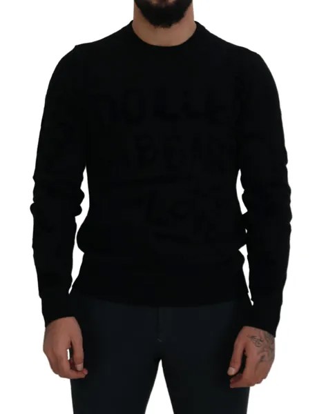 DOLCE - GABBANA Свитер, черный шерстяной пуловер с круглым вырезом и логотипом IT44 / US34/XS