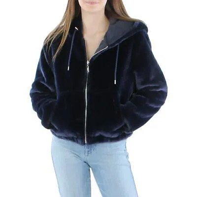 Guess Женская темно-синяя двусторонняя толстовка с капюшоном Teddy Пальто из искусственного меха Верхняя одежда S BHFO 4613