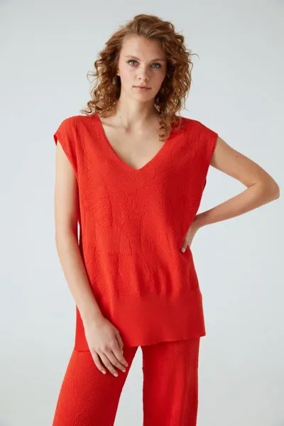 Трикотажная блузка с узором пальмовых листьев JOIN US, оранжевый