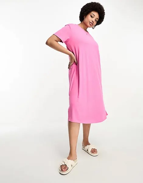Розовое платье-футболка миди Simply Be