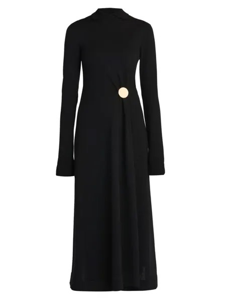 Многослойное трикотажное шерстяное платье-миди Jil Sander, черный