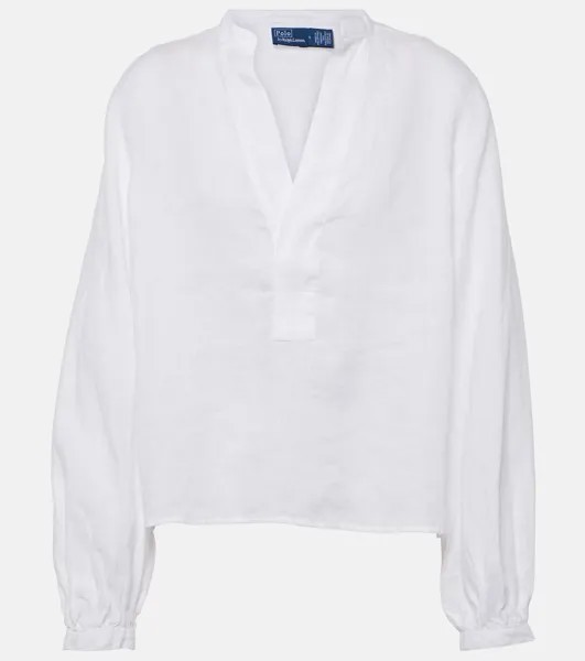 Льняная блузка с пышными рукавами Polo Ralph Lauren, белый