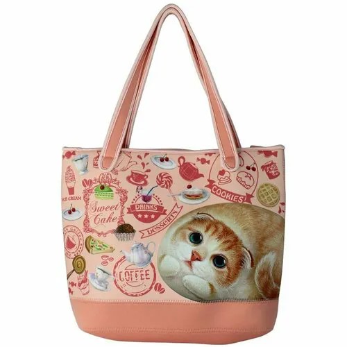 Сумка шоппер  сумка из неопрена, фактура гладкая, коралловый, голубой