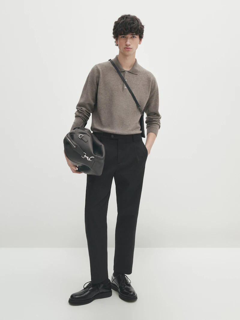 Свитер-Поло из смесовой шерсти Massimo Dutti, серый