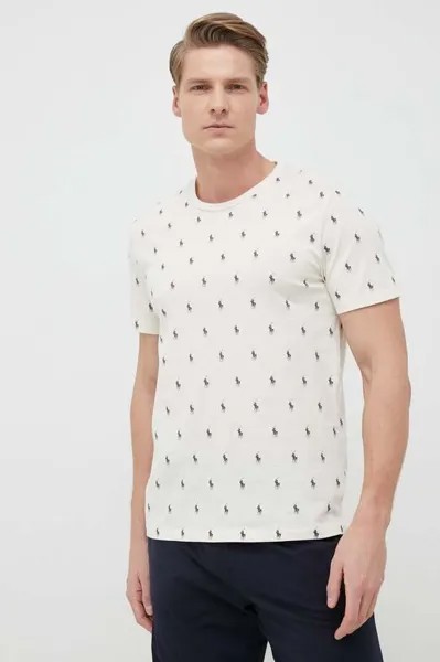 Хлопковая пижамная футболка Polo Ralph Lauren, бежевый