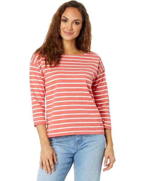 Топ L.L.Bean Heritage Mariner Top Boatneck Three-Quarter-Sleeve Stripe, цвет Sunlit Coral/Sea Salt
