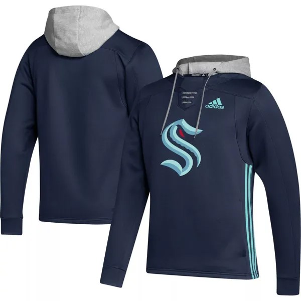 Мужской темно-синий пуловер с капюшоном Seattle Kraken Skate Lace AEROREADY Team adidas
