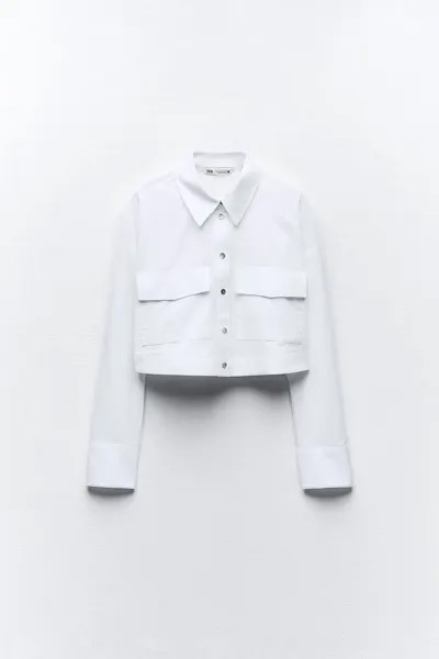 Укороченная рубашка из поплин ZARA, белый