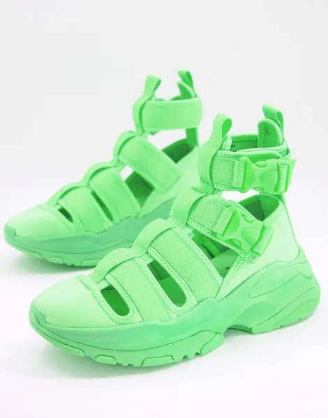 Неоново-зеленые спортивные сандалии на толстой подошве ASOS DESIGN-Зеленый цвет