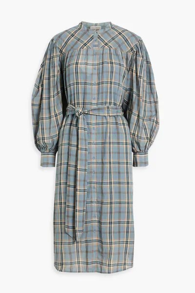 Платье Fayette из хлопковой вуали в клетку со сборками ULLA JOHNSON, синий