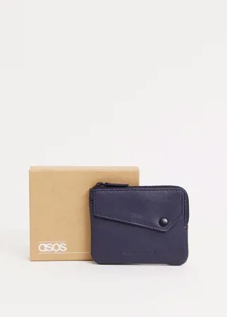 Темно-синий кожаный бумажник на молнии ASOS DESIGN