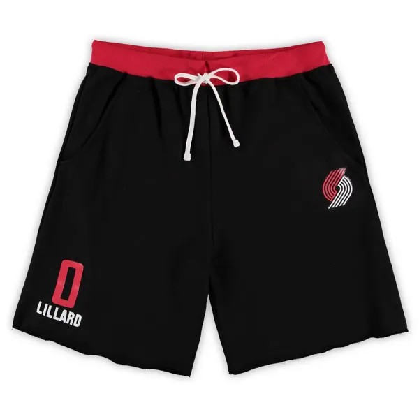 Мужские шорты Damian Lillard Black Portland Trail Blazers Big & Tall French Terry с именем и номером Majestic