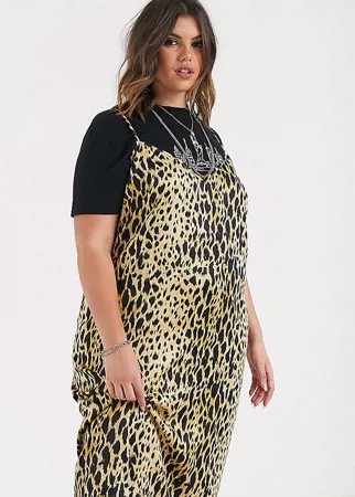 Платье-комбинация миди с леопардовым принтом ASOS DESIGN Curve-Многоцветный