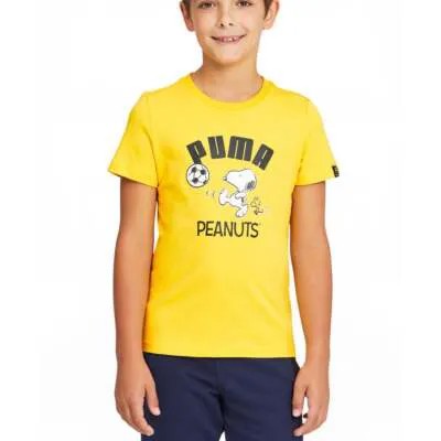 Футболка Puma Peanuts X с круглым вырезом и короткими рукавами, молодежные желтые повседневные топы для мальчиков 53181