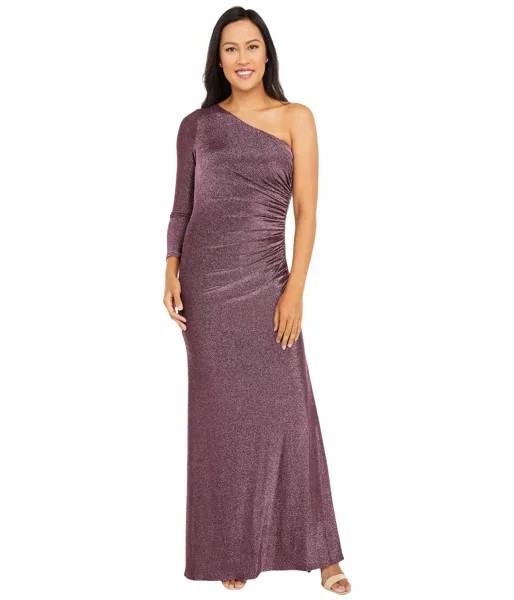 Платье Adrianna Papell, One Shoulder Metallic Knit Side Draped Mermaid Gown