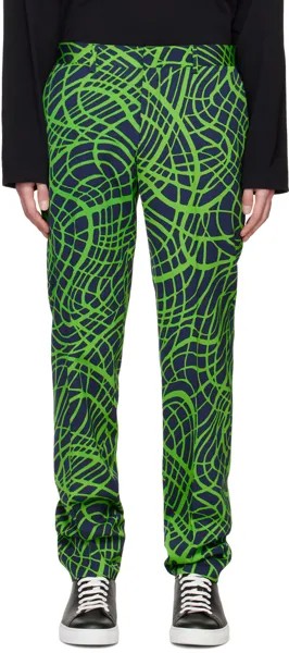 Темно-синие и зеленые брюки Wave Line Moschino