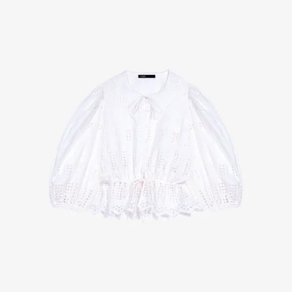 Ажурная хлопковая блузка с завязками Maje, цвет blanc