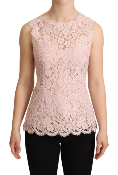 DOLCE - GABBANA Топ Розовая кружевная блузка без рукавов с цветочным принтом IT38/ US4 / XS 1300 долларов США