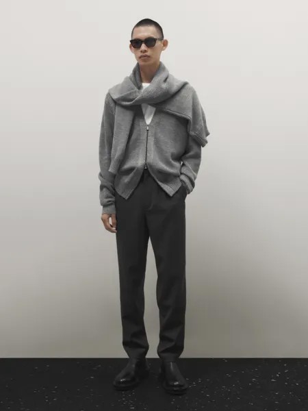 Трикотажный кардиган на молнии Massimo Dutti, серый антрацит