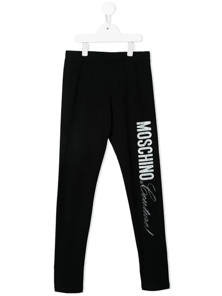 Moschino Kids легинсы с логотипом и заклепками